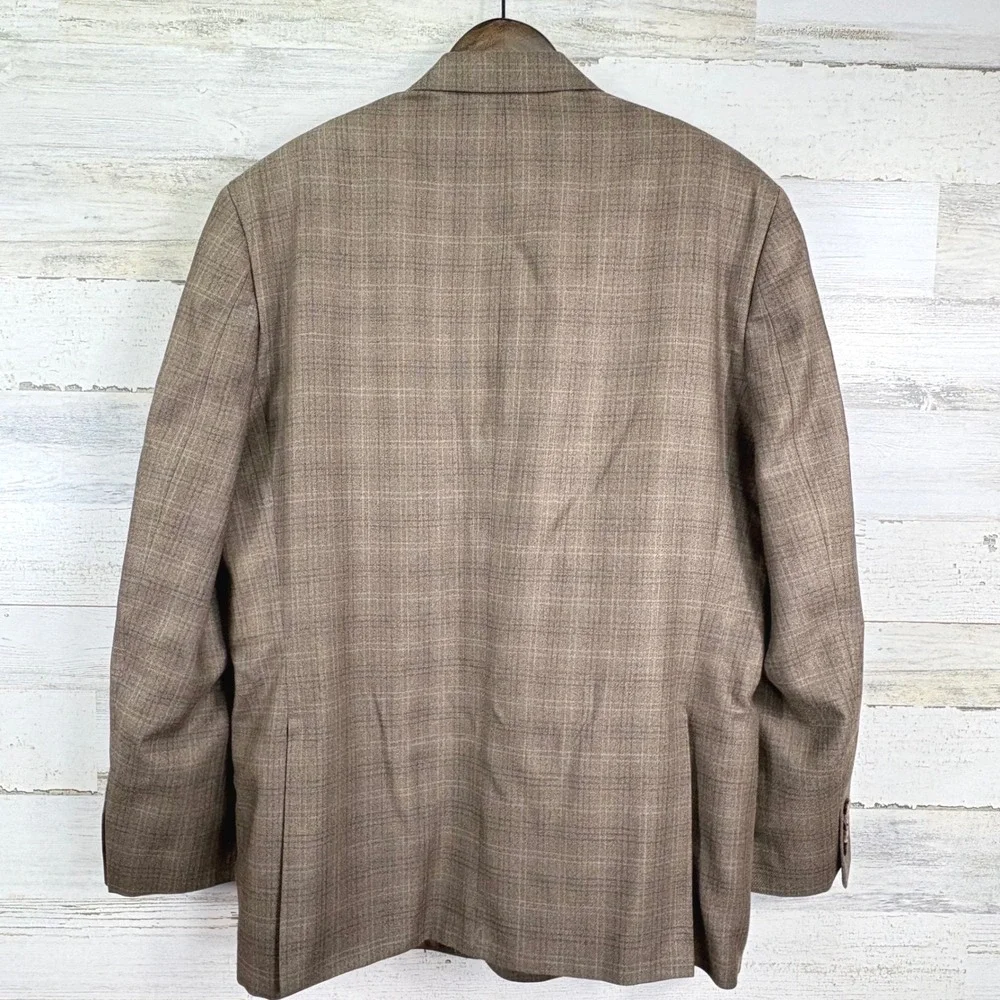 LAUREN Ralph Lauren Men's 42R Beige‎ Plaid Silk Wool Blazer Sport Coat Jacket